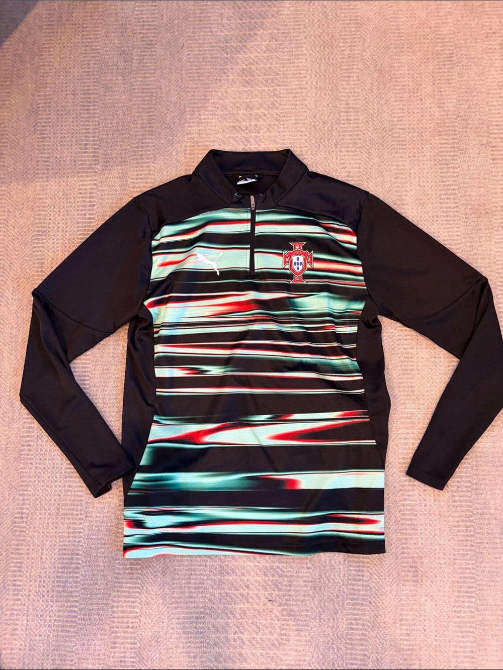 Portugal Puma Long Sleeve Training Top - Black with Teal & Red